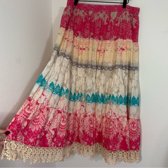 Sundance Dresses & Skirts - Sunndance Boho Tiered Cotton Lace Trim Maxi Skirt size XL